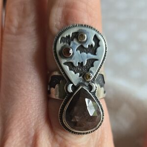 Silver Bat Design Ring with Brown Sapphire From Appaloosa Design Size 8